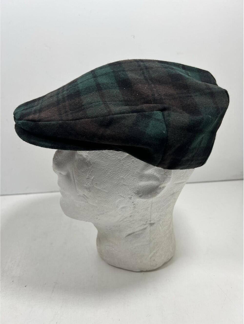 Vintage Pendleton Green Brown Plaid Newsboy Hat 100% Wool Men Sz L